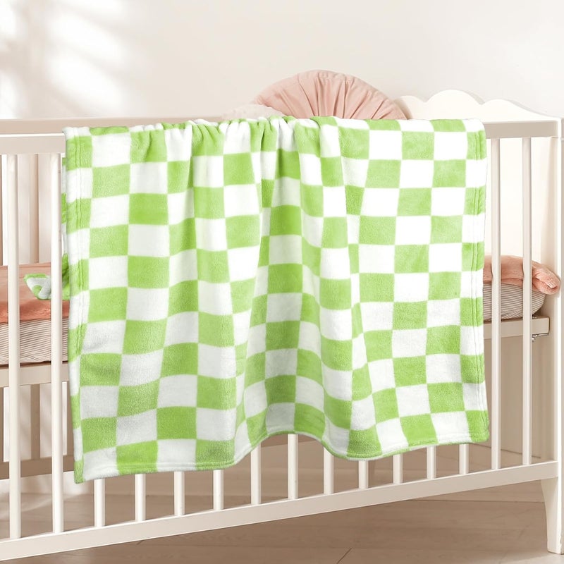 GreatBba Plush Checkered Baby Blanket for Boys Girls Nursery, 30"*40" Warm Short Fleece Blanket Neutral for Infant Newborn, Small Fuzzy for Sleeping, Chenille or Stroller (Wine Green&White) - Image 3